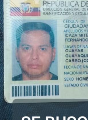 SE BUSCA A FERNANDO JAVIER ICAZA MITE POR FUGA DE ACCIDENTE