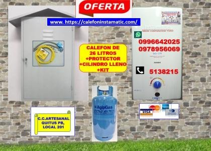 CALEFON INSTAMATIC+ PROTECTOR DE CALEFON +CILINDRO DE GAS DE LLENO + KIT DE INSTALACION