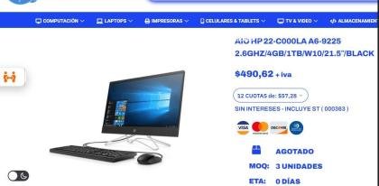 Computadora todo en uno HP 22 cooola A6 -9225 AMD R4, full rápida