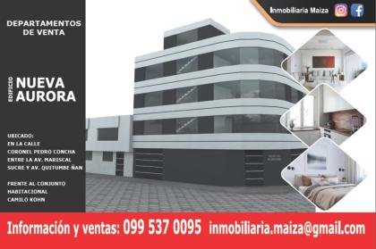 Exclusivos departamentos nuevos de venta en el edificio residencial Nueva Aurora, en el sur de Quito, ubicado en la esquina de las calles S50F y Oe3B